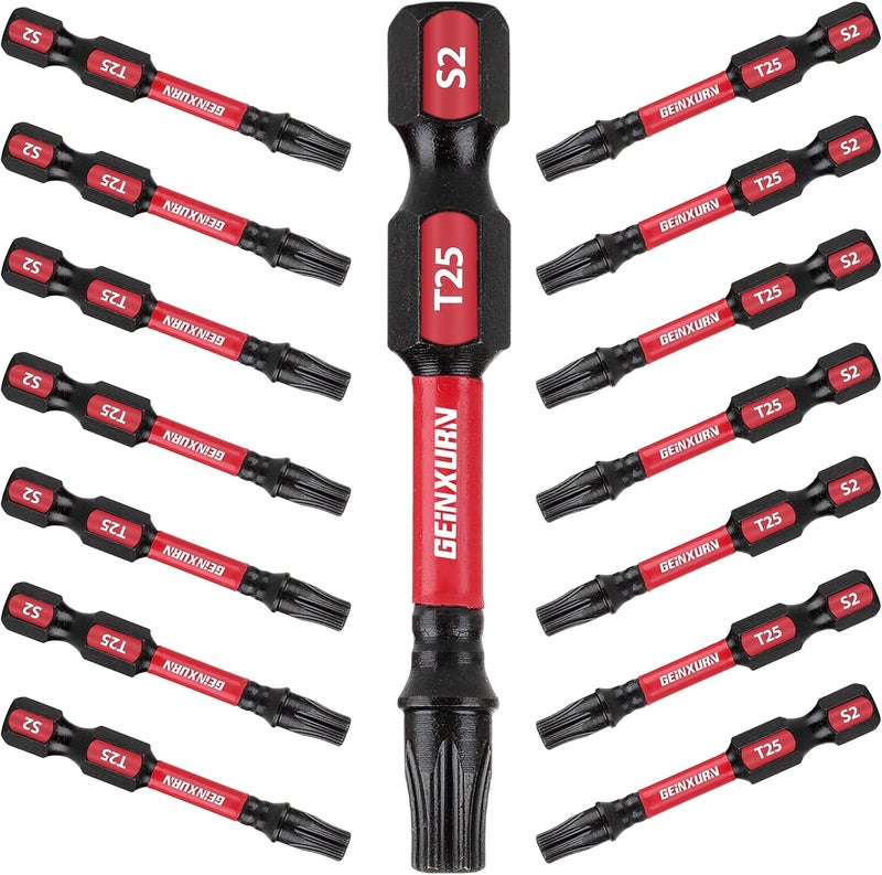 GEINXURN 15Pieces T25 2 In. Impact Tough Magnetic #25 Torx Head Power Bits, S2 Alloy Steel T25 Screwdriver Bits Set - Image 1